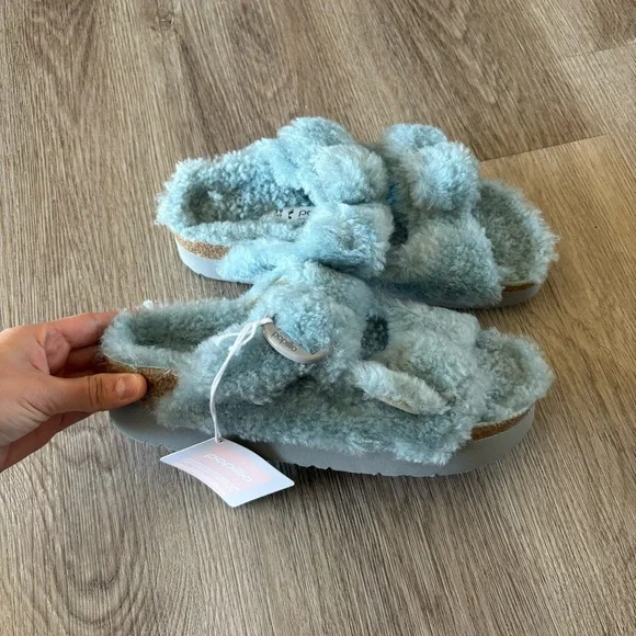 Birkenstock Free People Papillio Sandals Womens 39 US 8 Sherpa Big Buckle Blue - Picture 3 of 8